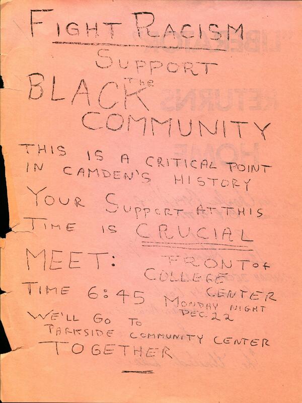 Image for Black People’s Unity Movement (BPUM), “BPUM Liberator Returns Home / Fight Racism flyer,” Scarlet and Black Digital Archive contribution