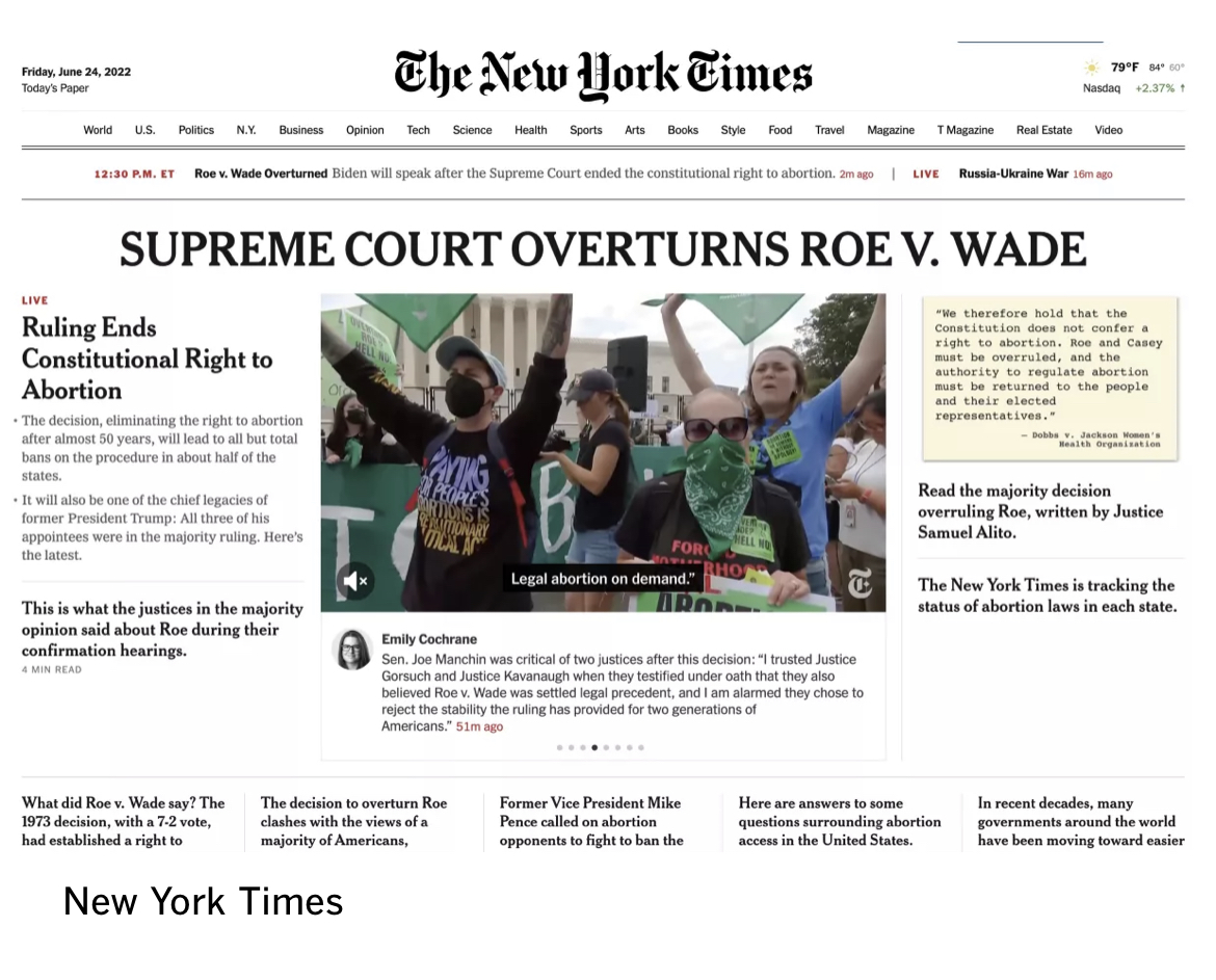 Image for Roe overturned; how newspaper homepages across the country covered historic day contribution